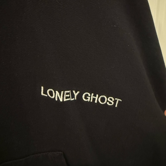 Lonely Ghost Black Hoodie with White Floral Tag - Picture 3 of 5